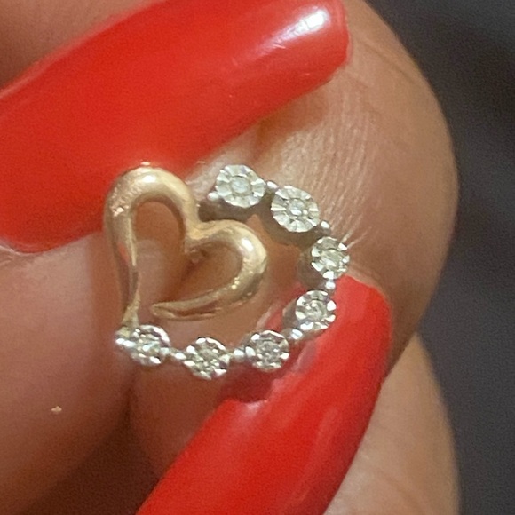 Preowned Kay Jewelers Diamond Small Heart Earrings Sterling Silver 10K Rose Gold - Picture 9 of 14